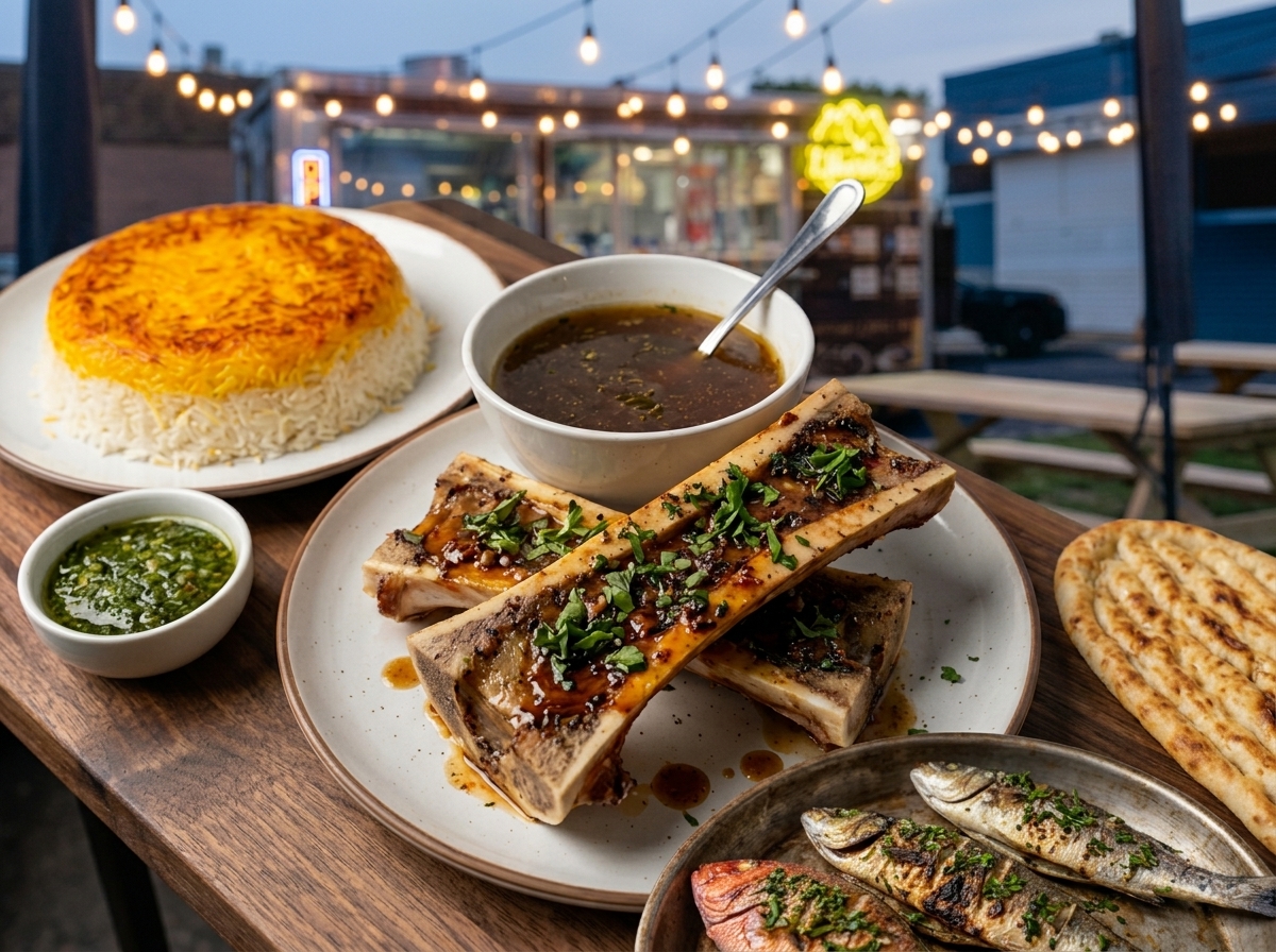 Bone Broth, Bone Marrow, Rice, Bread, Sauce, and Grilled Fish in Virginia